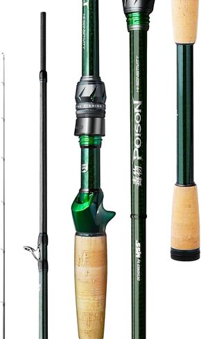 صنارة صيد السمك Poison 6'5'' Baitcaster، توراي 40 طن من ألياف الكربون الكاملة، أدلة Fuji SIC ومقعد بكرة SKTS، مقبض الفلين AAA، طاقة متوسطة، قضيب صيد سريع الصب للغاية لباس Walleye in Kuwait