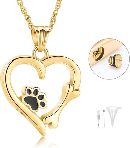 Pet Cremation Jewelry for Ashes Paw Print Pet Heart Urn Necklace Memorial Keepsake Jewelry for Pet/Dog's/Cat's Ashes Pendant in Kuwait