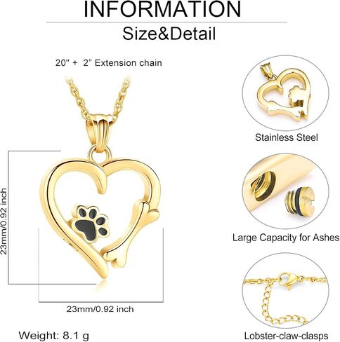 Pet Cremation Jewelry for Ashes Paw Print Pet Heart Urn Necklace Memorial Keepsake Jewelry for Pet/Dog's/Cat's Ashes Pendant in Kuwait