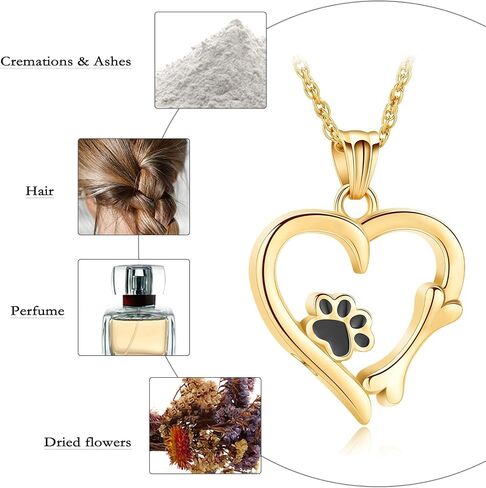 Pet Cremation Jewelry for Ashes Paw Print Pet Heart Urn Necklace Memorial Keepsake Jewelry for Pet/Dog's/Cat's Ashes Pendant in Kuwait