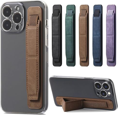 Phone Strap Grip Cell Phone Holder, Wrist Band Telescopic Phone Finger Strap Stand, Phone Case Accessories, Universal Finger Kickstand for Most Smartphone (Brown) in Kuwait
