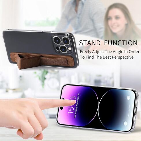 Phone Strap Grip Cell Phone Holder, Wrist Band Telescopic Phone Finger Strap Stand, Phone Case Accessories, Universal Finger Kickstand for Most Smartphone (Brown) in Kuwait