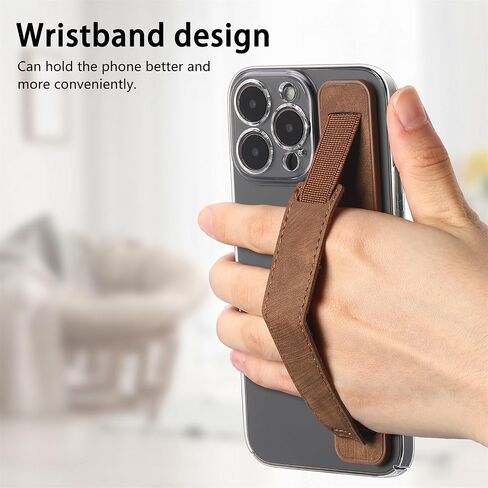 Phone Strap Grip Cell Phone Holder, Wrist Band Telescopic Phone Finger Strap Stand, Phone Case Accessories, Universal Finger Kickstand for Most Smartphone (Brown) in Kuwait