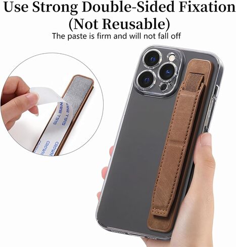 Phone Strap Grip Cell Phone Holder, Wrist Band Telescopic Phone Finger Strap Stand, Phone Case Accessories, Universal Finger Kickstand for Most Smartphone (Brown) in Kuwait