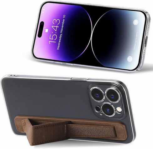 Phone Strap Grip Cell Phone Holder, Wrist Band Telescopic Phone Finger Strap Stand, Phone Case Accessories, Universal Finger Kickstand for Most Smartphone (Brown) in Kuwait