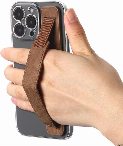 Phone Strap Grip Cell Phone Holder, Wrist Band Telescopic Phone Finger Strap Stand, Phone Case Accessories, Universal Finger Kickstand for Most Smartphone (Brown) in Kuwait