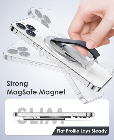 مقبض هاتف مغناطيسي لـ MagSafe مع حزام الإصبع، حامل هاتف مع مسند، حزام حامل هاتف معدني 3 في 1 لليد، متوافق مع سلسلة iPhone 12/13/14/15، فضي in Kuwait