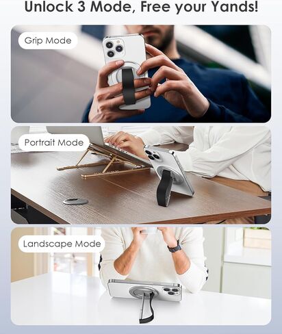 مقبض هاتف مغناطيسي لـ MagSafe مع حزام الإصبع، حامل هاتف مع مسند، حزام حامل هاتف معدني 3 في 1 لليد، متوافق مع سلسلة iPhone 12/13/14/15، فضي in Kuwait