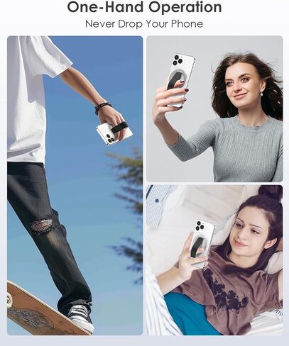 مقبض هاتف مغناطيسي لـ MagSafe مع حزام الإصبع، حامل هاتف مع مسند، حزام حامل هاتف معدني 3 في 1 لليد، متوافق مع سلسلة iPhone 12/13/14/15، فضي in Kuwait