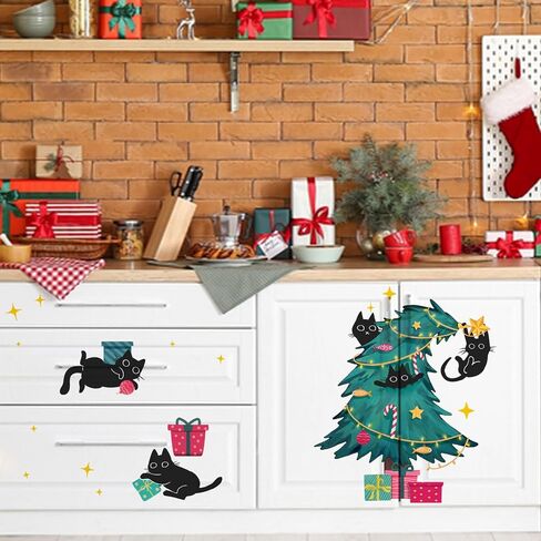 Mfault Merry Christmas Hot Cocoa Wall Decals Stickers, Xmas Elk Gnome Gingerbread Man Snowman Decorations Bedroom Art, Snowflake New Year 2025 Party Home Kitchen Decor Holiday Gift in Kuwait