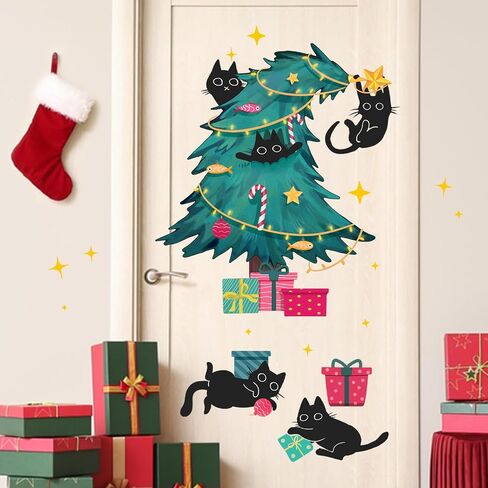 Mfault Merry Christmas Hot Cocoa Wall Decals Stickers, Xmas Elk Gnome Gingerbread Man Snowman Decorations Bedroom Art, Snowflake New Year 2025 Party Home Kitchen Decor Holiday Gift in Kuwait