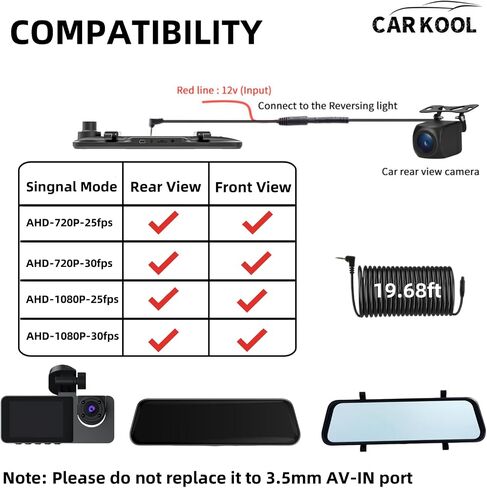 كاميرا احتياطية 4Pin للمرآة Dash Cam HD 1080P كاميرا الرؤية الأمامية والخلفية رؤية ليلية فائقة مضادة للماء كاميرا عكسية 2.5 مم جاك طرف واحد و4PIN في نهاية الكاميرا مع كابل إدخال فيديو بطول 18 قدم in Saudi Arabia