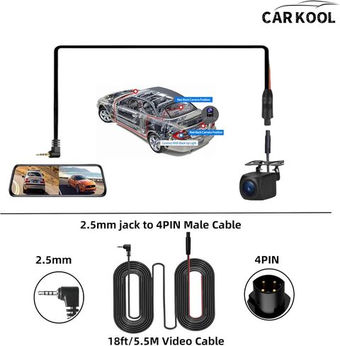 كاميرا احتياطية 4Pin للمرآة Dash Cam HD 1080P كاميرا الرؤية الأمامية والخلفية رؤية ليلية فائقة مضادة للماء كاميرا عكسية 2.5 مم جاك طرف واحد و4PIN في نهاية الكاميرا مع كابل إدخال فيديو بطول 18 قدم in Saudi Arabia