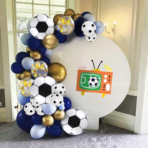 مجموعة قوس كرة القدم من بانبالون باللون الأزرق والذهبي لتزيين حفلات كرة القدم بالونات كرة القدم للرجال والصبية وحفلات أعياد الميلاد وحفلات كرة القدم ومستلزمات الحفلات (الذهب الأزرق) in Kuwait