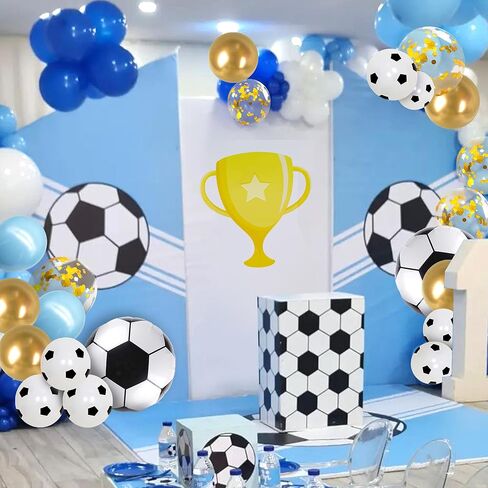 مجموعة قوس كرة القدم من بانبالون باللون الأزرق والذهبي لتزيين حفلات كرة القدم بالونات كرة القدم للرجال والصبية وحفلات أعياد الميلاد وحفلات كرة القدم ومستلزمات الحفلات (الذهب الأزرق) in Kuwait