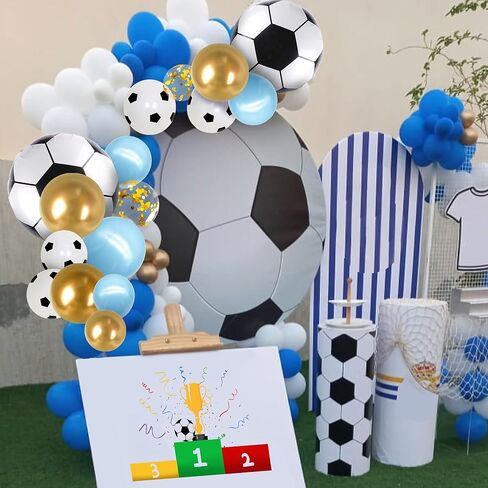 مجموعة قوس كرة القدم من بانبالون باللون الأزرق والذهبي لتزيين حفلات كرة القدم بالونات كرة القدم للرجال والصبية وحفلات أعياد الميلاد وحفلات كرة القدم ومستلزمات الحفلات (الذهب الأزرق) in Kuwait