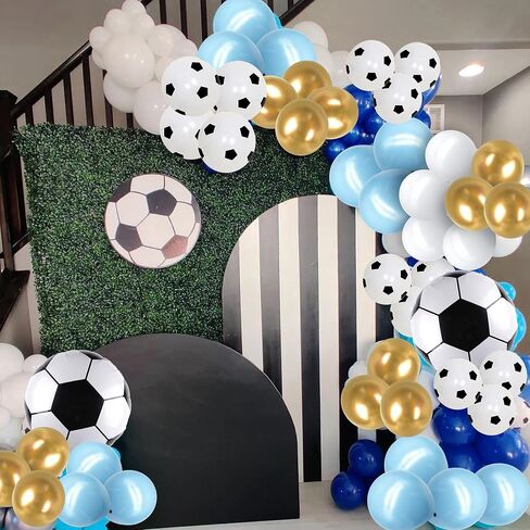 مجموعة قوس كرة القدم من بانبالون باللون الأزرق والذهبي لتزيين حفلات كرة القدم بالونات كرة القدم للرجال والصبية وحفلات أعياد الميلاد وحفلات كرة القدم ومستلزمات الحفلات (الذهب الأزرق) in Kuwait