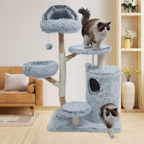 Wooden Cat Tree, Modern Cat Tree Tower with Jumping Platforms, Baskets, Cat Condo, 40" Cat Scratching Posts for Indoor Cats Kitten in Saudi Arabia