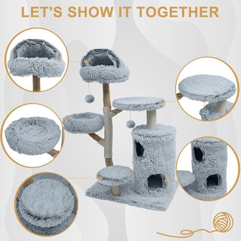 Wooden Cat Tree, Modern Cat Tree Tower with Jumping Platforms, Baskets, Cat Condo, 40" Cat Scratching Posts for Indoor Cats Kitten in Saudi Arabia