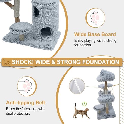 Wooden Cat Tree, Modern Cat Tree Tower with Jumping Platforms, Baskets, Cat Condo, 40" Cat Scratching Posts for Indoor Cats Kitten in Saudi Arabia