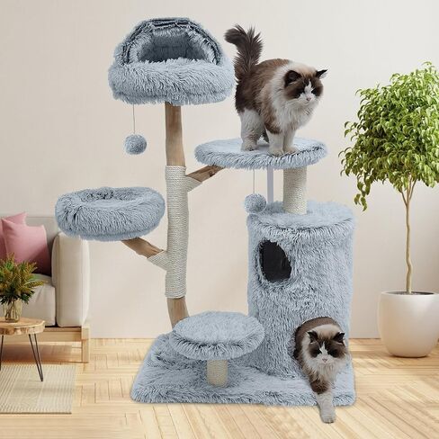 Wooden Cat Tree, Modern Cat Tree Tower with Jumping Platforms, Baskets, Cat Condo, 40" Cat Scratching Posts for Indoor Cats Kitten in Saudi Arabia