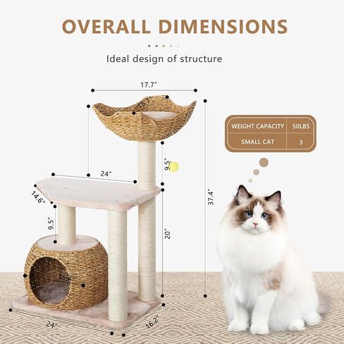 Wooden Cat Tree, Modern Cat Tree Tower with Jumping Platforms, Baskets, Cat Condo, 40" Cat Scratching Posts for Indoor Cats Kitten in Saudi Arabia