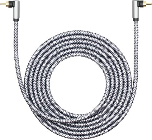 90 Degree RCA Dual Shielded Audio Cable, 1.5M/4.9FT RCA Male to Male Digital Coaxial Audio Cable, 24K Gold-Plated Plug Nylon Braided Wire, for Amplifiers, Home Theater, Hi-Fi Systems, Subwoofe etc in Kuwait
