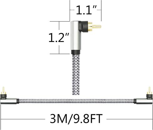 90 Degree RCA Dual Shielded Audio Cable, 1.5M/4.9FT RCA Male to Male Digital Coaxial Audio Cable, 24K Gold-Plated Plug Nylon Braided Wire, for Amplifiers, Home Theater, Hi-Fi Systems, Subwoofe etc in Kuwait