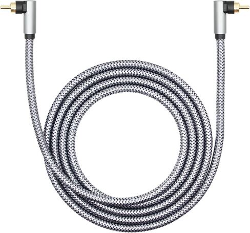90 Degree RCA Dual Shielded Audio Cable, 1.5M/4.9FT RCA Male to Male Digital Coaxial Audio Cable, 24K Gold-Plated Plug Nylon Braided Wire, for Amplifiers, Home Theater, Hi-Fi Systems, Subwoofe etc in Kuwait