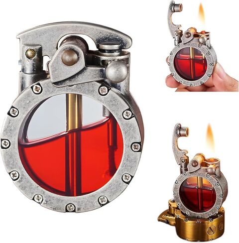 ولاعة خندق عتيقة، ولاعة كيروسين شفافة قديمة، ولاعة رائعة وفريدة من نوعها، ولاعة Steampunk عتيقة للإبداع والشخصية، تصميم مقاوم للرياح للتخييم والشواء، هدايا للرجال والأب (فضي) in Kuwait