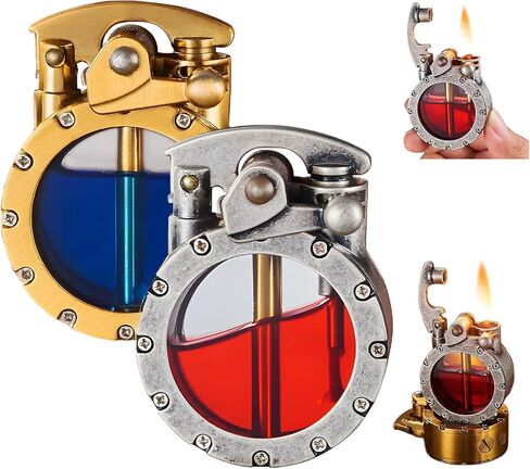 Vintage Trench Lighter, Retro Transparent Kerosene Lighter, Cool Unique Lighter, Creativity and Personality Antique Steampunk Lighter Windproof Design for Camping BBQ, Gifts for Men Dad (Silver) in Saudi Arabia