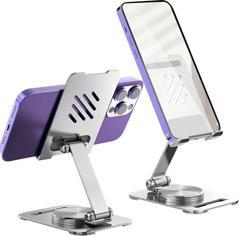 Cell Phone Stand for Desk,360 Degree Rotation Aluminum Phone Holder,Foldable Mobile Phone Stand for iPad Pro/Air/Mini,iPhone,4-10 inch Phone and Tablets（Silver） in Saudi Arabia