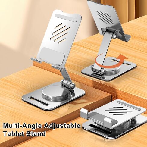Cell Phone Stand for Desk,360 Degree Rotation Aluminum Phone Holder,Foldable Mobile Phone Stand for iPad Pro/Air/Mini,iPhone,4-10 inch Phone and Tablets（Silver） in Saudi Arabia