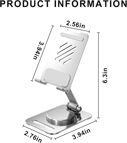 Cell Phone Stand for Desk,360 Degree Rotation Aluminum Phone Holder,Foldable Mobile Phone Stand for iPad Pro/Air/Mini,iPhone,4-10 inch Phone and Tablets（Silver） in Saudi Arabia