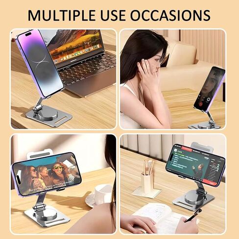 Cell Phone Stand for Desk,360 Degree Rotation Aluminum Phone Holder,Foldable Mobile Phone Stand for iPad Pro/Air/Mini,iPhone,4-10 inch Phone and Tablets（Silver） in Saudi Arabia