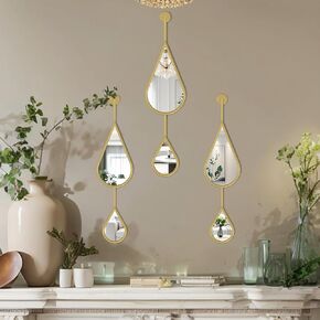 Gold Mirror Wall Decor Modern Tear Drop Shape Decorative Mirror for Bedroom Living Room entryway Hall Fireplace Irregular Wall Mirror 5-Pack Mirrors Set