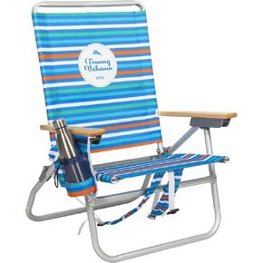 Tommy Bahama 4-Position Easy in-Easy Out Folding Backpack Beach Chair, Logo Stripe