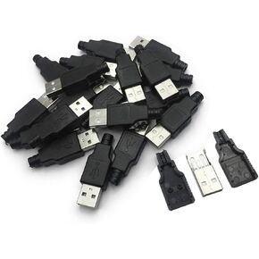 20pcs USB 2.0 Type A Male USB 4 Pin Plug Socket Connector with Black Plastic Cover