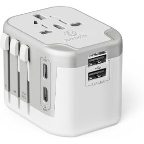 European Travel Plug Adapter,Universal Travel Adapter with 2 USB-C，2 USB-A，Travel Adapter， International Power Plug Adaptor Worldwide Charger， Travel Essentials for US UK AU EU