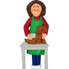 Female Dog Groomer Brunette, Holiday, Tag or Thank You Gift