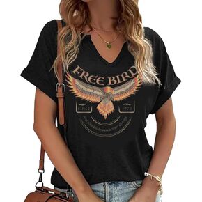 Vintage Rock Band T-Shirt Woman Retro Bird Shirt Eagle Graphic Tees Retro Music Shirt Casual Short Sleeve Tops