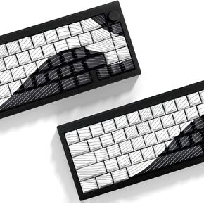 Tsungup PBT Keycaps,White & Black Topographic 128 Keys Shine Through Side Printed Keycaps 75 Percent,Dye-Sub Custom Cool Keycap Set Cherry Profile Key caps for Gateron MX Switches Mechanical Keyboard