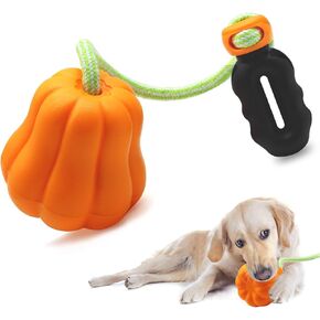 Dog Chew Toys with Rope for Aggressive Chewers, Puppy Teeth Chew Pumpkin Natural Rubber Toy, Interactive Hand Toss Pumpkin Dog Toy, Indestructible Dog Toy for Small Medium Large Breed
