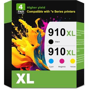 خراطيش حبر 910XL بديلة لطابعة HP 910 XL 4 Combo Pack Work for Officejet Pro 8015e 8020e 8022e 8025e 8028e 8035e 8010 8022 8020 8025 8028 8035 8010e 8012e (أسود سماوي أرجواني أصفر) in Kuwait