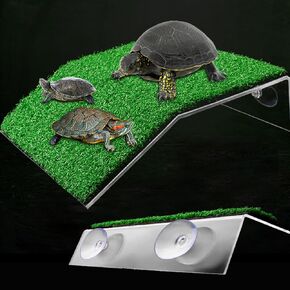 Turtle Basking Platform, Turtle Resting Dock Turtle Tank Accessories, Simulation Grass Turtle Basking Platform Ramp for Turtle Aquarium Brazilian Tortoise, Turtle Tank Decoration (Small)