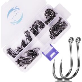 100PCS/210PCS Fishing Circle Hooks, Strong High Carbon Steel Fresh and Saltwater Fishing Hooks,Carbon Steel Barbed Variety of Different Sizes Circle Hook Kit -Size: 6# 8# 10# 12# 14# 16# 18# 20# 22#