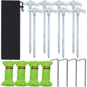 Tent Stakes, 9.8" Heavy Duty Glow-in-The-Dark Canopy Camping Pop-up Tent Stakes, Heavy Duty Metal Stakes for Gardening and Canopies, Outdoor Christmas Decorations, Rope Adjuster Storage Bag