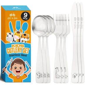 Kids and Toddler Utensils Silverware Set –12-Piece Toddler Silverware Includes 4 Forks 4 Spoons and 4 Kid-Friendly Knives - Kids Cutlery Metal Flatware Set for Preschooler Baby Child Toddler