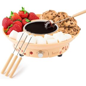 Kusini Electric Fondue Pot Set - Chocolate Fondue Kit - Temperature Control, Detachable Serving Trays, & 4 Roasting Forks - Gift Set & Date Night Idea. Serve at Movie Night or Game Night.