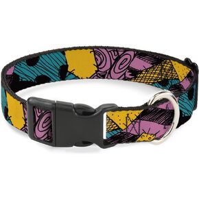 Disney Pet Collar, Dog Collar Plastic Buckle, Nightmare Before Christmas Sally Dress Patchwork, 16 to 23 Inches 1.5 Inch Wide